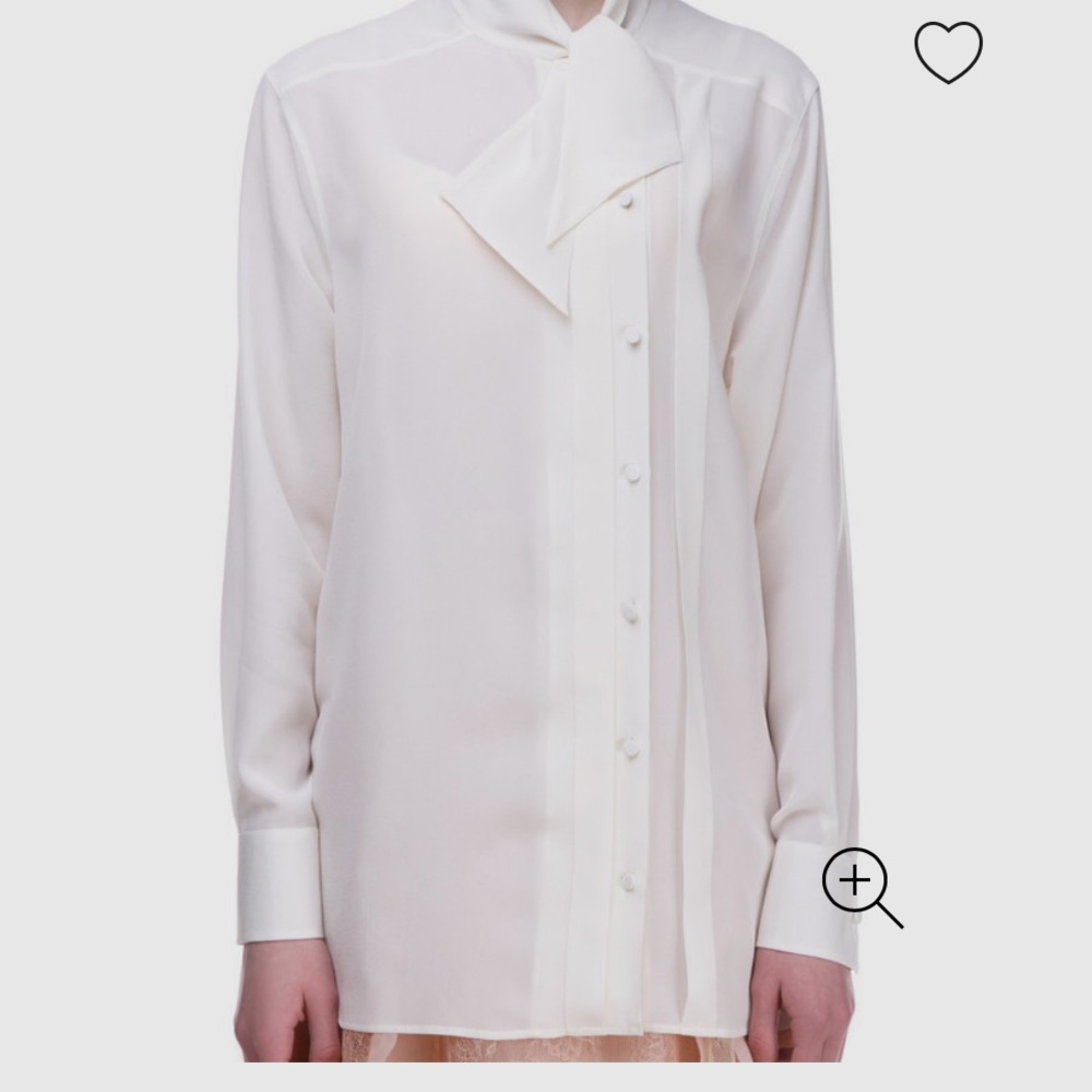 Valentino Cream Blouse with Tie-Neck Bow and Pleat Detail